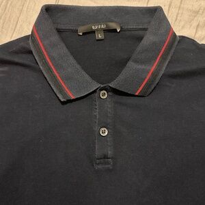 Gucci Navy Polo with striped collar